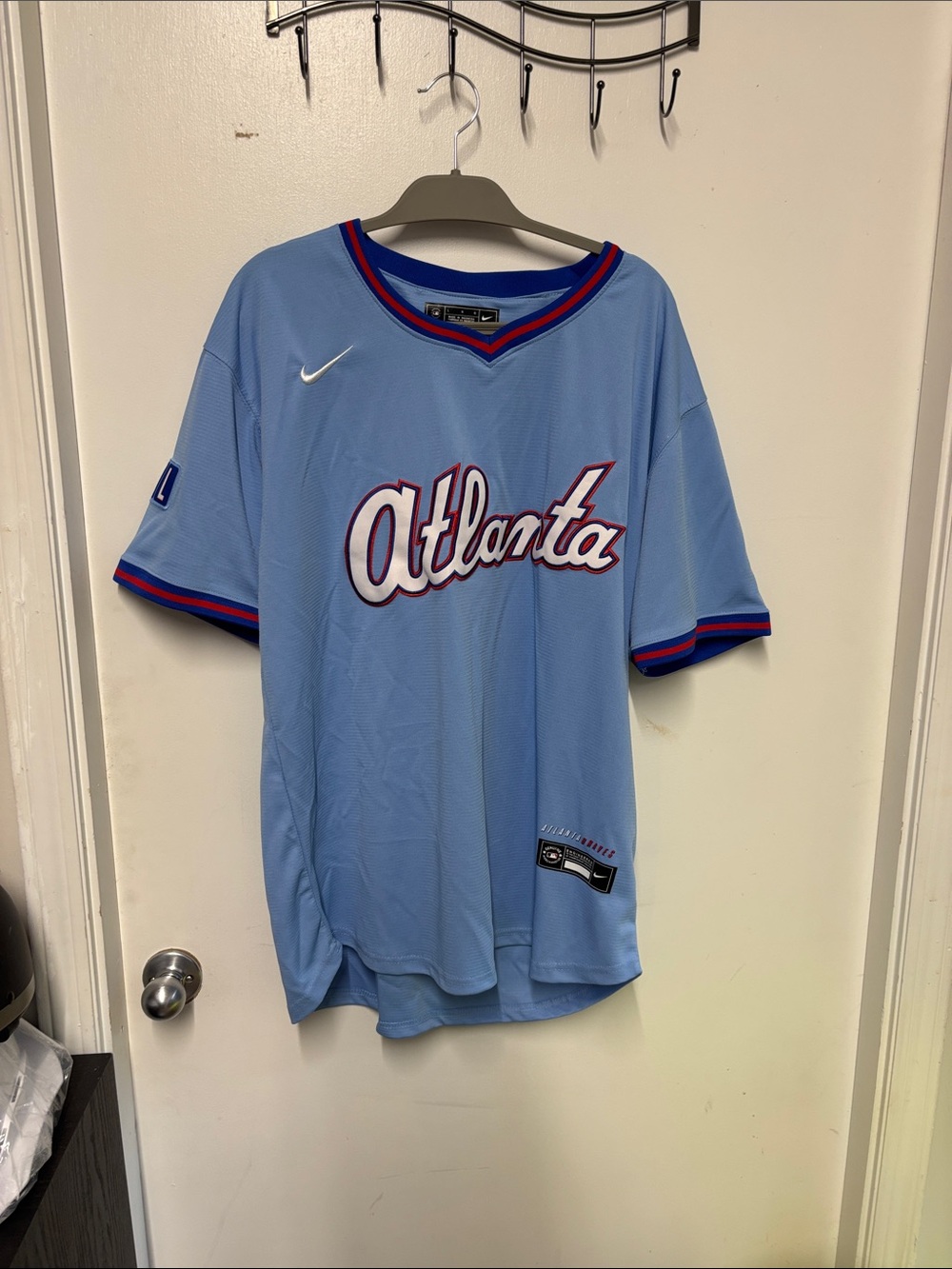 Nike City Connect Blue Atlanta Baseball Jersey with Red & Navy Trim Size L
